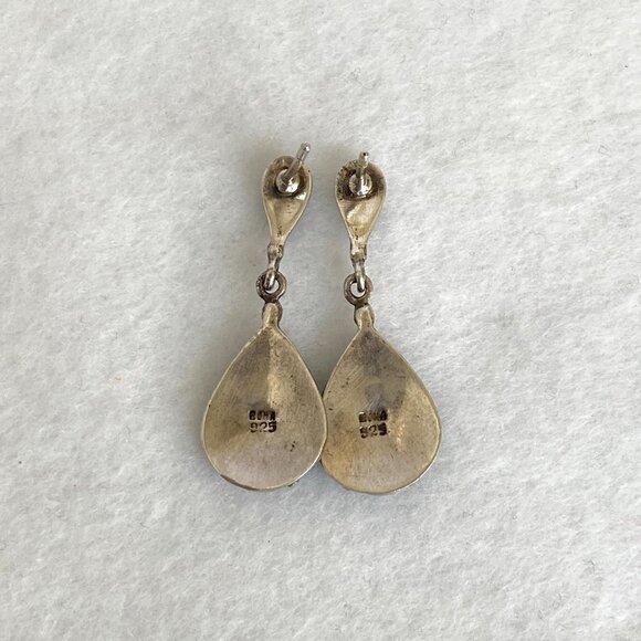 Sterling Silver 925 BOMA MOP Mother Of Pearl Oxidized Scrollwork Dangle Earrings - Picture 8 of 16